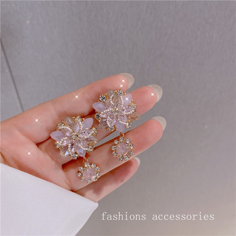 Bông Tai Hình Hoa Đính Đá Pha Lê Phong Cách Hàn Quốc Tinh Tế Thời Trang