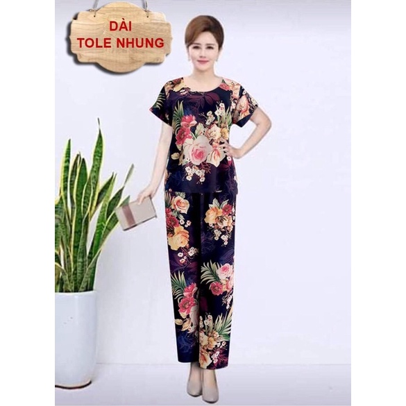 Bộ mặc nhà trung niên quần dài tay ngắn tole nhung cao cấp loại