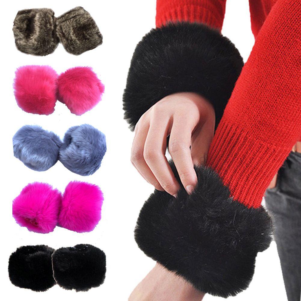 Women  Winter Arm Warmer Faux Fur Soft Elastic Wrist Slap On Cuffs Plush Thicken Accessories