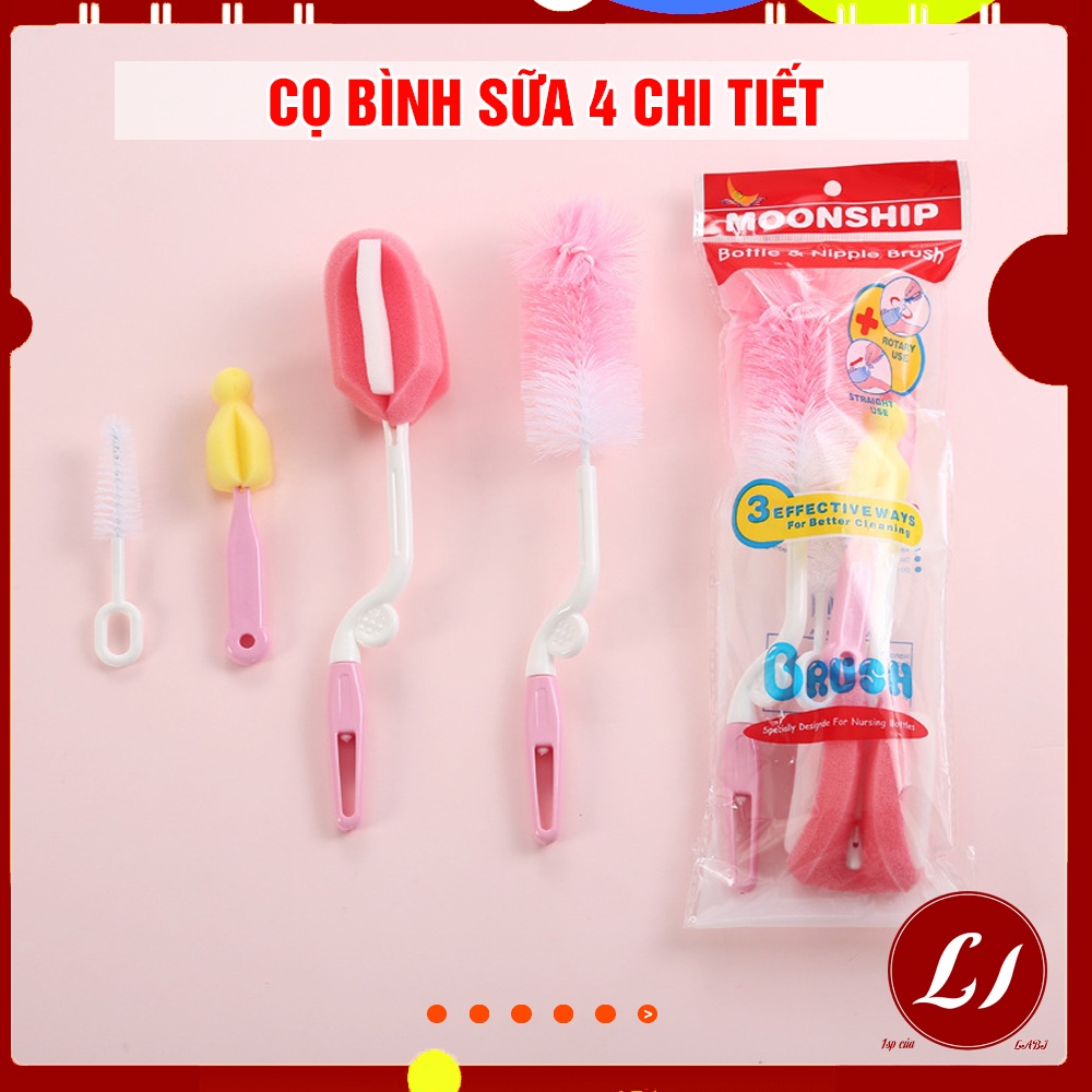 Cọ bình sữa 4 chi tiết tiện lợi làm sạch bình và núm ti cho bé