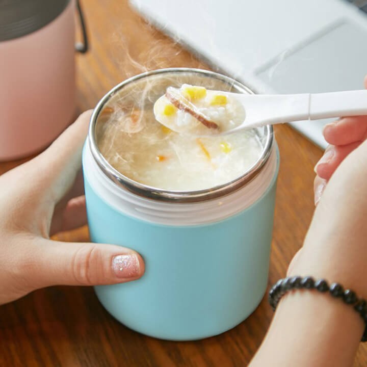 Cốc giữ nhiệt đựng canh, ủ cháo, đựng đồ ăn dặm cho bé ruột Inox cao cấp - tặng kèm thìa