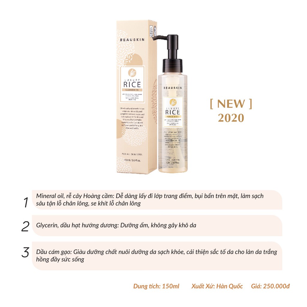 Dầu tẩy trang làm sạch sâu đa năng Beauskin Luxury Rice Cleansing Oil 150ml - Hàn Quốc Chính Hãng