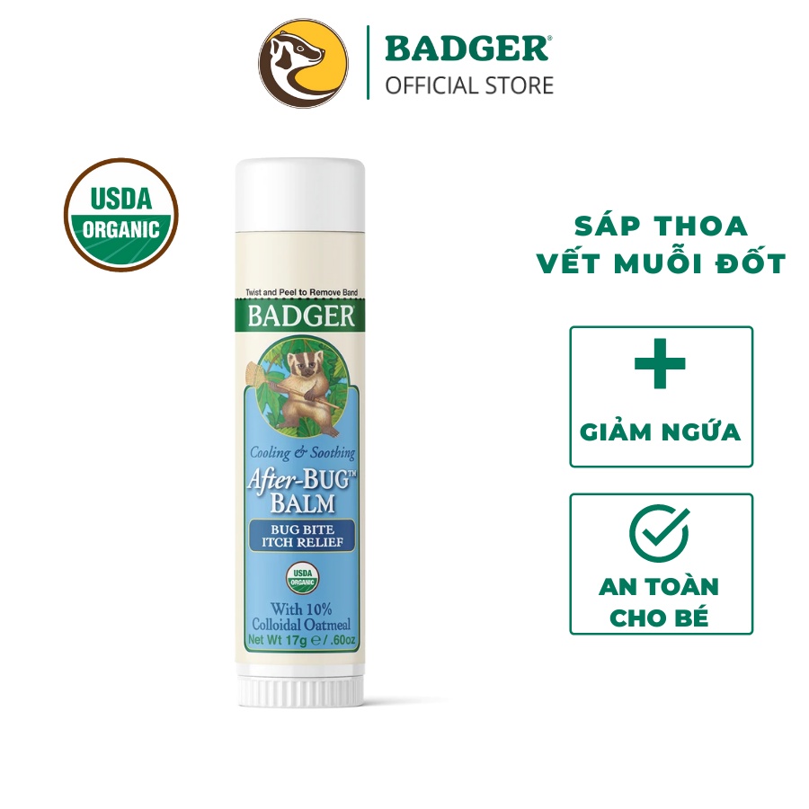 Sáp Kem hữu cơ bôi muỗi đốt, côn trùng cắn BADGER After Bug organic balm giảm ngứa chống thâm an toàn cho bé - 17g