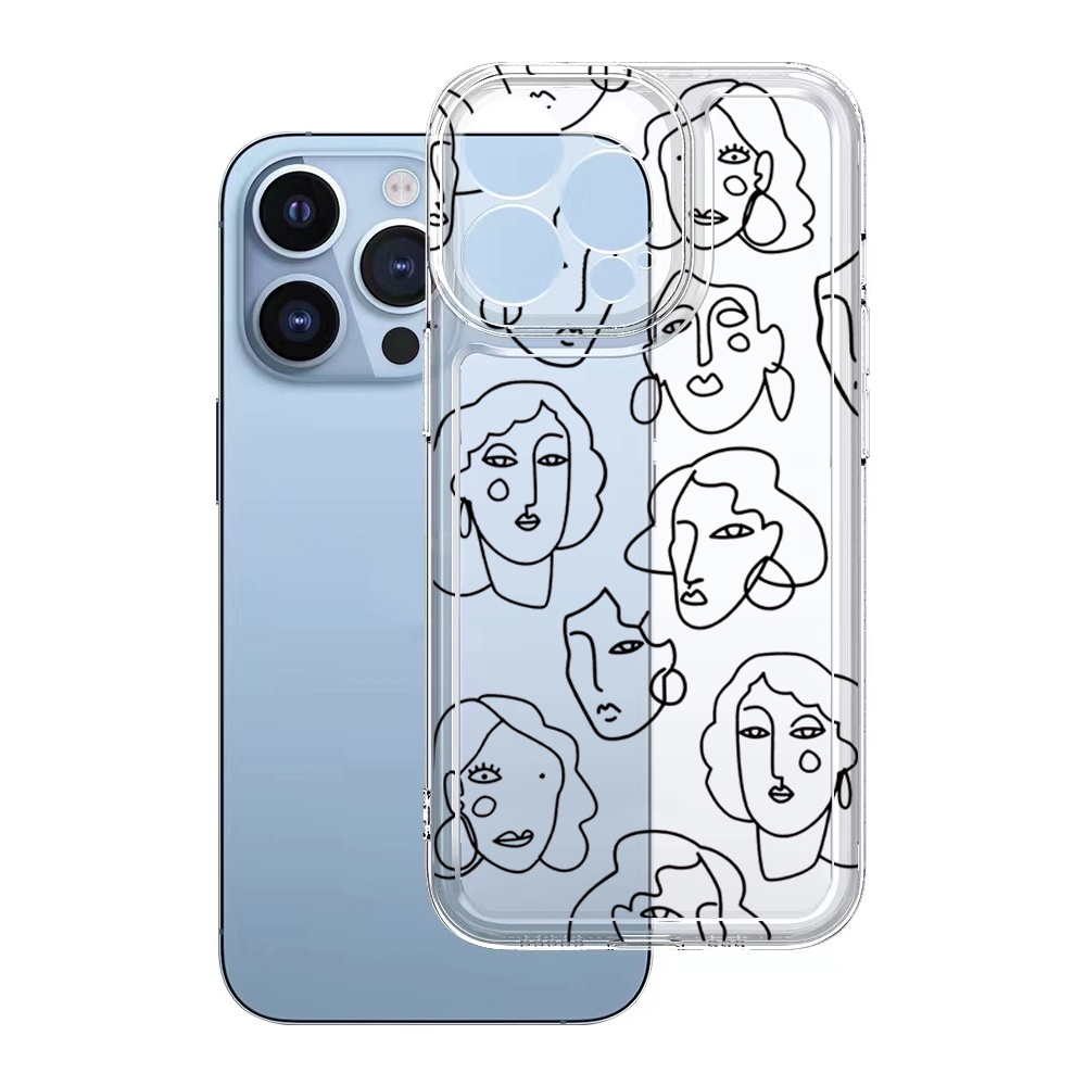 Ốp Điện Thoại TPU Gel Trong Suốt Viền Vuông In Hình Khuôn Mặt Nghệ Thuật iPhone 13 Pro Max 14 12 iPhone 11 XR 8 7 SE 2022