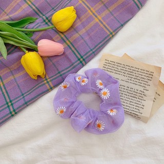 Cột tóc scrunchies hoa cúc thêu lưới