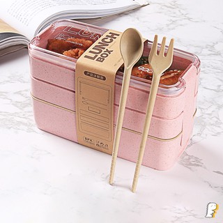 Hộp cơm lúa mạch 3 tầng hình chữ nhật 44k