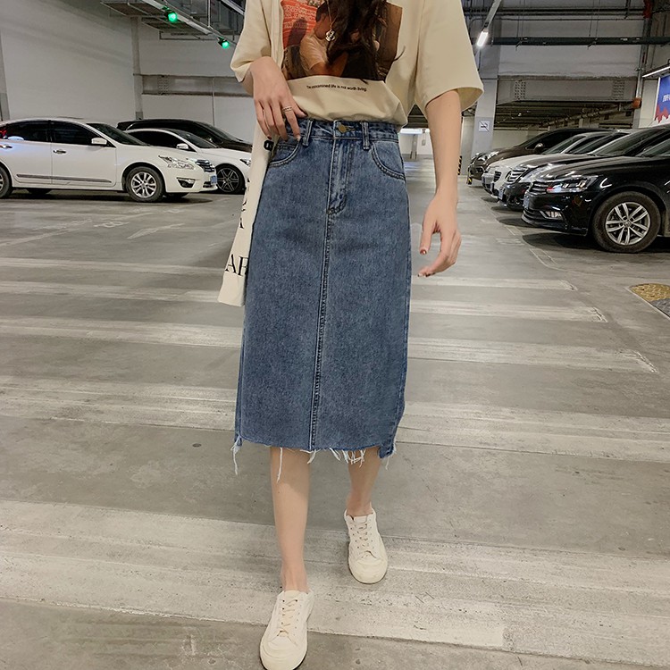 Chân váy jeans midi dáng dài váy jean TOTICHAN CVJ01