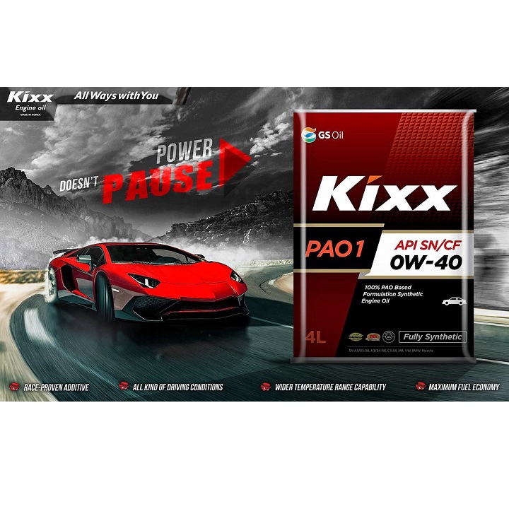 Nhớt KIXX Pao1 API SN 0W-40 4L  | Dành Cho Xe Ô Tô Cao Cấp