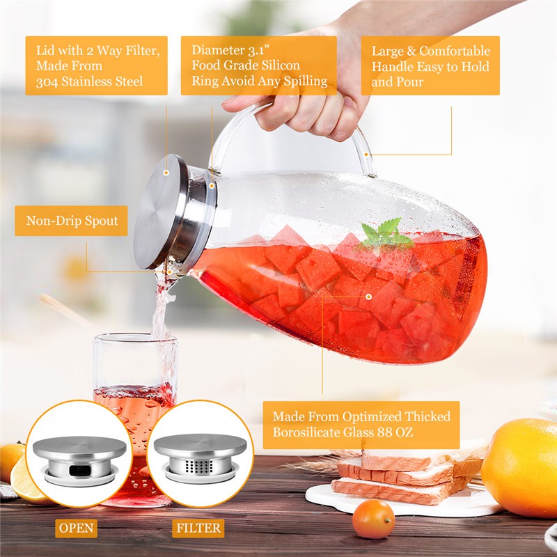 Bình thủy tinh chịu nhiệt ONEISALL 2.6L dung tích lớn có nắp thép không gỉ
