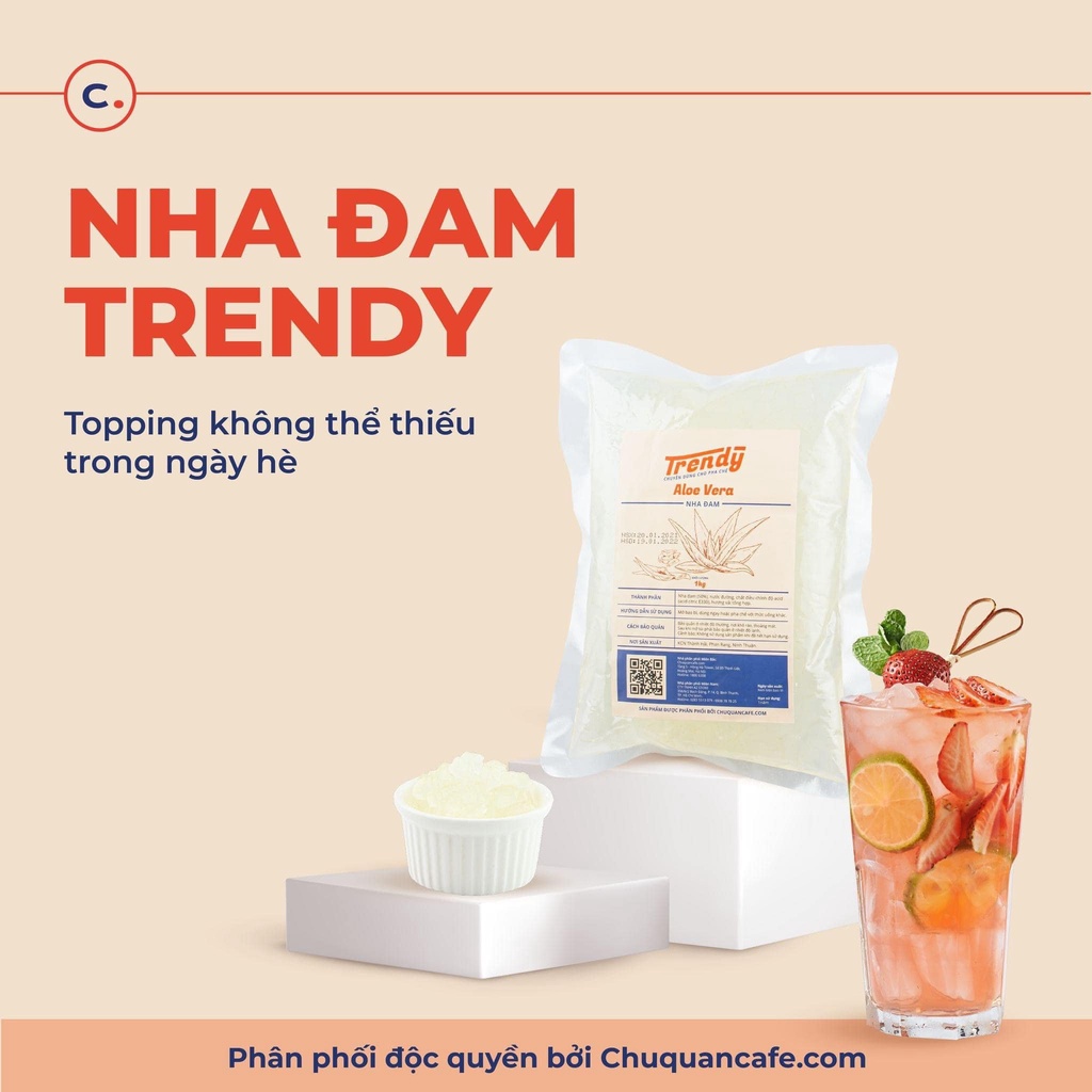 Thạch nha đam Trendy 1kg thơm, giòn, tỉ lệ hạt cao chuyên dùng trong pha chế trà chanh, trà hoa quả