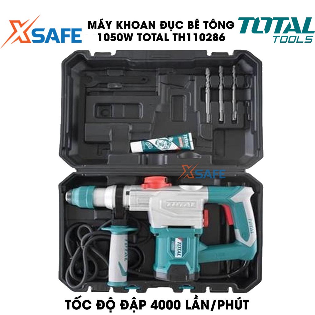 Máy khoan đục bê tông 1050W TOTAL TH110286 Kèm 3 mũi khoan gài và 2 mũi đục Máy khoan đục cầm tay bảo hành chính hãng