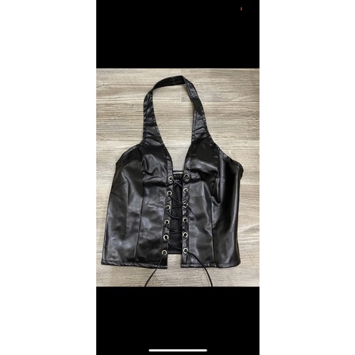 Áo croptop đan ngực da Pu hiệu Shein