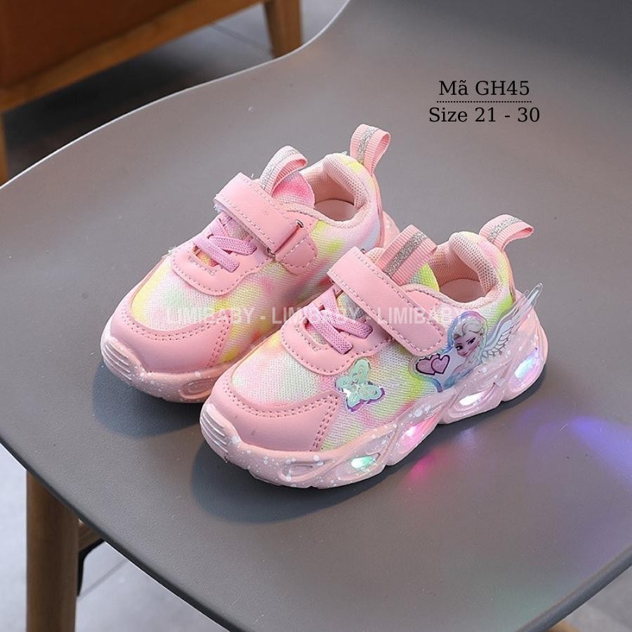 Giày đèn LED phát sáng cho bé gái 1 - 5 tuổi màu hồng họa tiết công chúa Elsa xinh xắn và dễ thương GH45