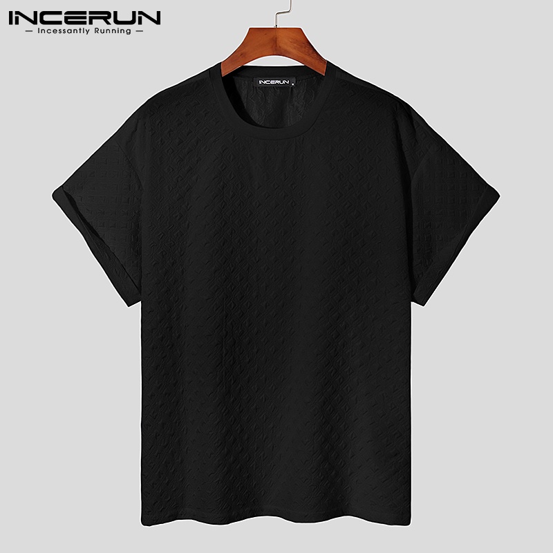 Áo thun INCERUN ngắn tay màu trơn thời trang mùa hè cho nam