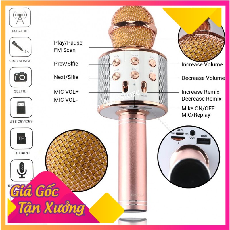 Micro Karaoke Kiêm Loa Bluetooth WS - 858 Tiện Dụng Chất Lượng Cao |GiaHuong