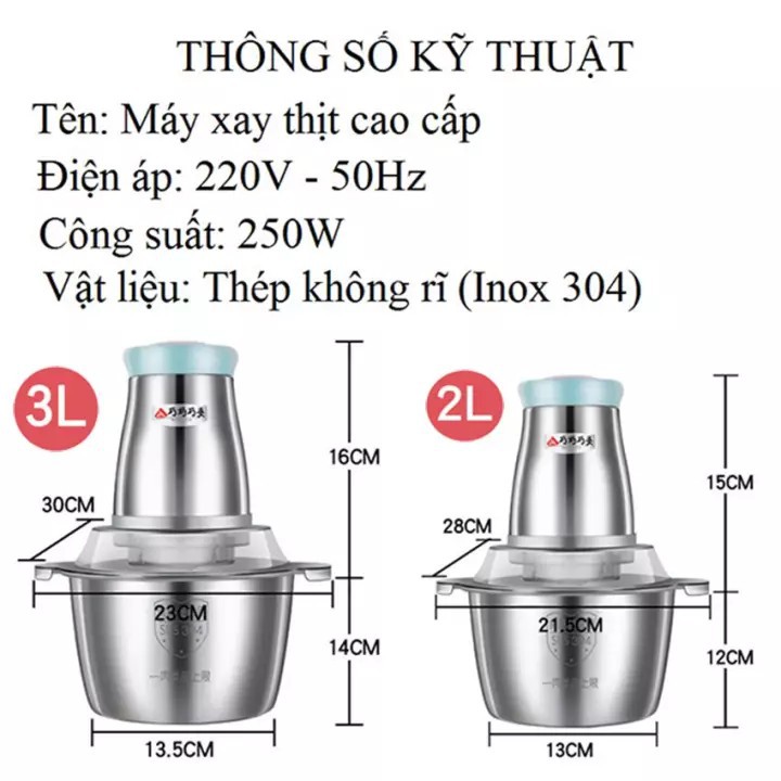 Máy Xay Thịt Loại 2L và 3L - Máy Xay Thịt Đa Năng, Thực Phẩm, Trái Cây, Hoa Quả Cao Cấp