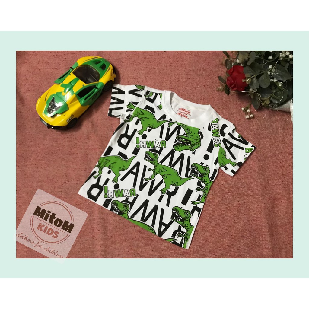 Áo cotton bé trai ♥️ FREESHIP ♥️ Chất thun cotton mềm mịn, họa tiết khủng long siêu cute