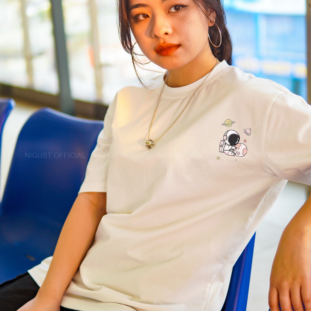Áo thun tay lỡ in hình phi hành gia NASA đôi nam nữ unisex form rộng , áo phông local brand Nigust full tag N233