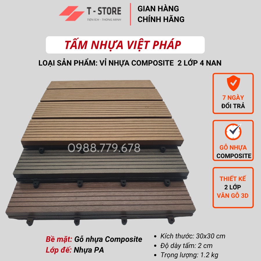 Vỉ Nhựa Lót Sàn Ban Công Nguyên Khối Loại 3D 2 Lớp. Tấm Gỗ Nhựa lót sàn Ban Công, Nhà,Sân Vườn