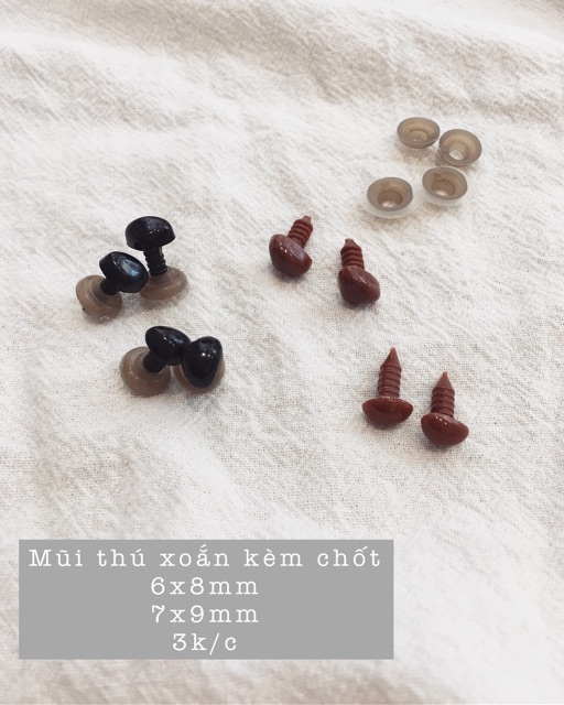 Mũi thú nhựa xoắn dùng cho thú bông nhiều kích thước, 2 màu nâu đen