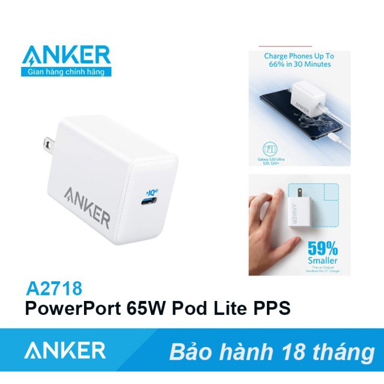 Sạc ANKER PowerPort 65W Pod Lite PIQ3.0 PPS - Mã A2718