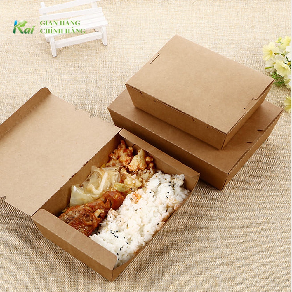 25-50 HỘP GIẤY KRAFT đựng thưc phẩm, thức ăn mang đi, loại NẮP GẬP, không có cửa sổ, nhiều size 700,900,1200,1600,2100.