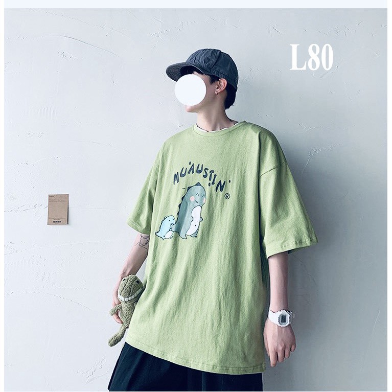 Áo thun 𝑭𝒓𝒆𝒆𝒔𝒉𝒊𝒑 Áo phông form rộng Unisex L80, mặc lớp, nhóm, cặp in hình KHỦNG LONG chữ MUAUSTIN xanh