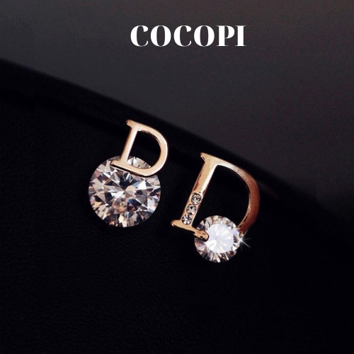 Bông Tai, Khuyên Tai chữ D đính đá cao cấp phong cách sang trọng COCOPI Accessories - BT041