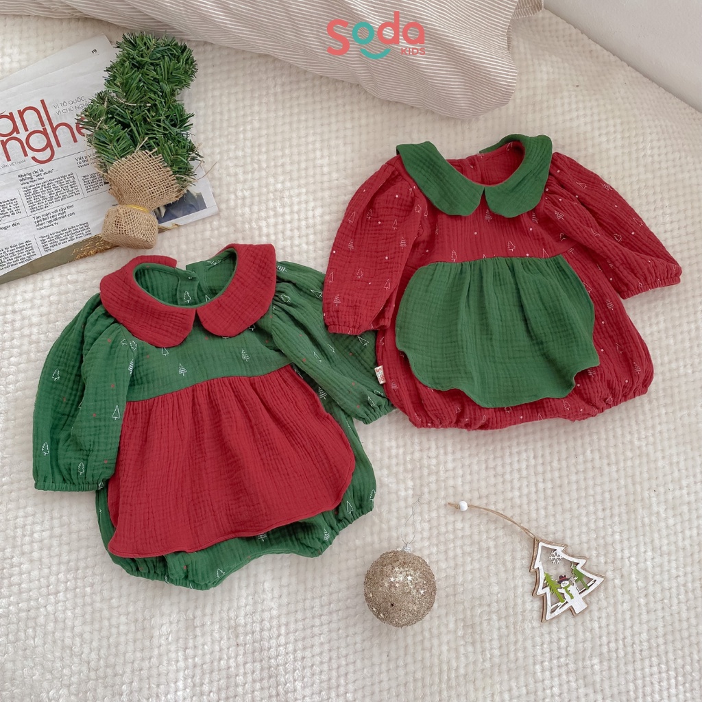 (Hàng thiết kế) Bộ xô cổ sen cây thông giáng sinh cho bé gái