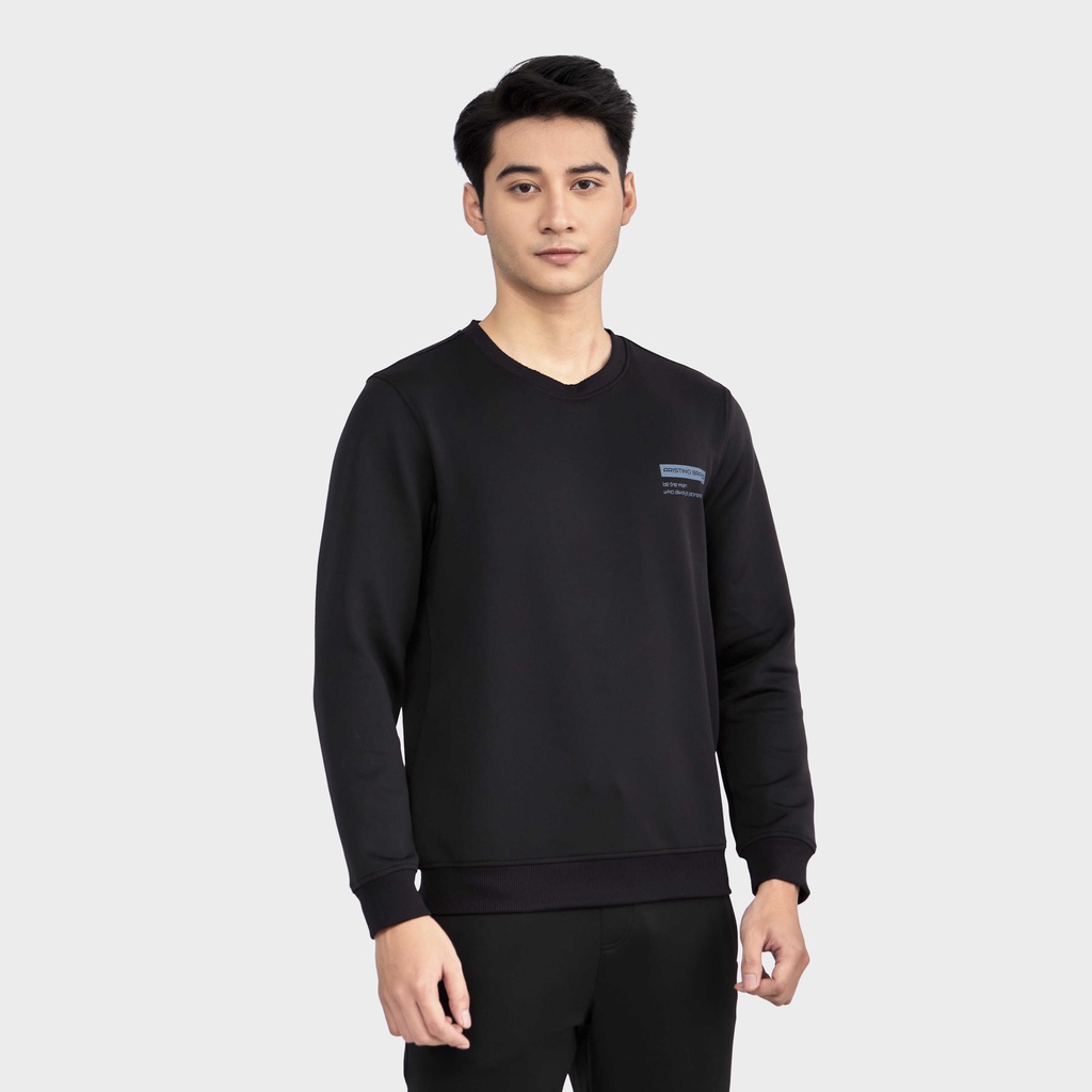 Bộ đồ thu đông nam ARISTINO áo cổ tròn, thiết kế năng động, khỏe khoắn, chất bóng mịn, sắc nét- ALH003W2