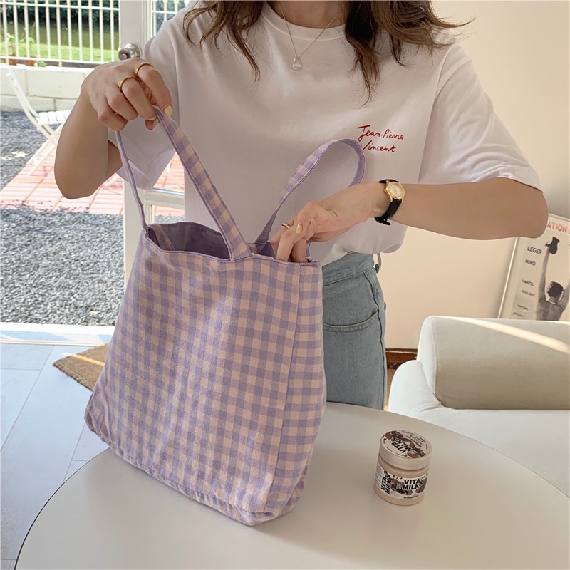 ENVIROSAX Túi đeo vai vải canvas in sọc caro hai mặt thời trang