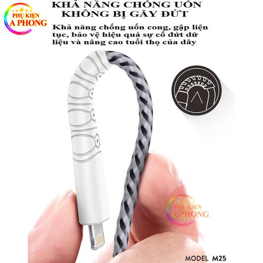 Cáp sạcSD Design M25,Dây sạc siêu bền dành cho ip,Micro,Type-C,BH 12 tháng.