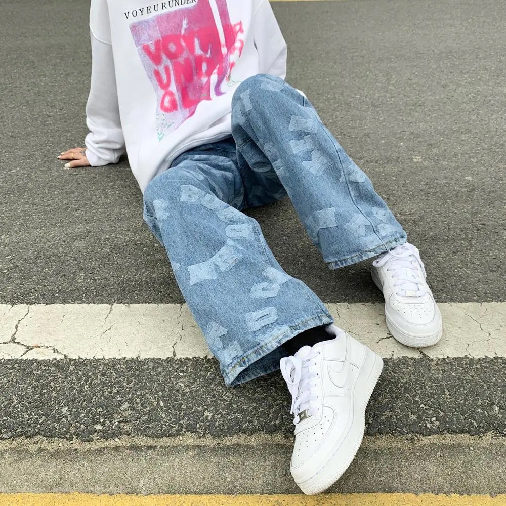 Quần jean ống rộng họa tiết chữ HIPHOP