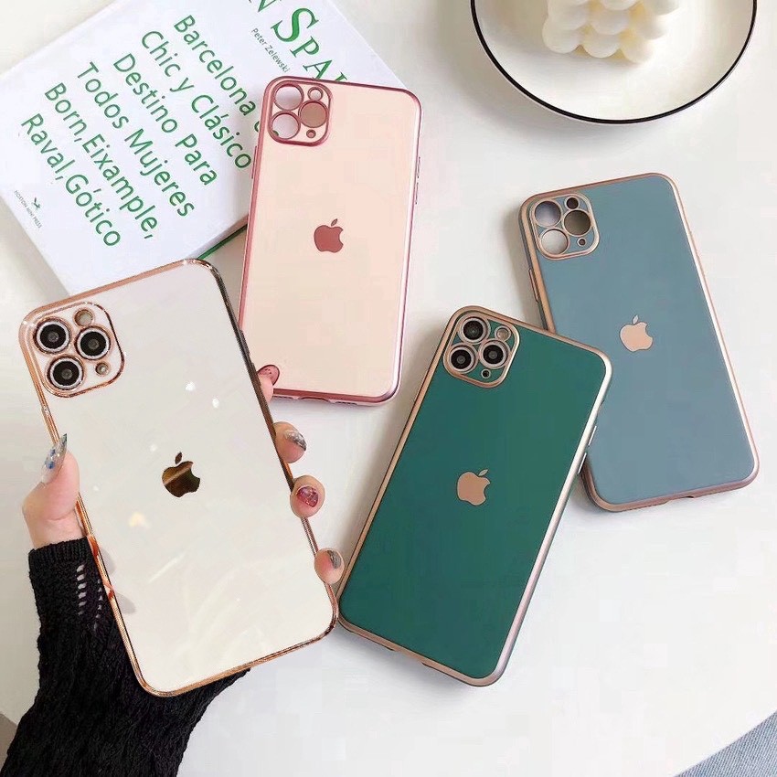 🌟Freeship đơn 50k🌟 Ốp lưng iphone Logo Táo Mạ Vàng viền vuông độ Iphone 12 6splus/7/7plus/8/8plus/x/xr/xs/11/12/pro/m