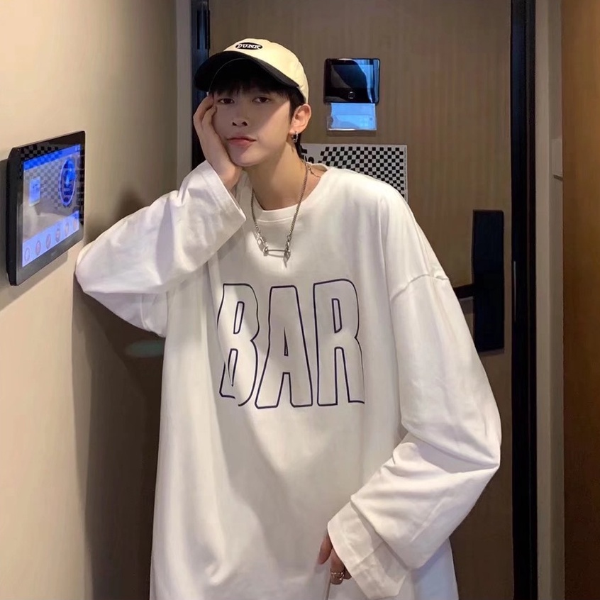 Áo thun tay dài cổ tròn in chữ thời trang thu đông cho nam