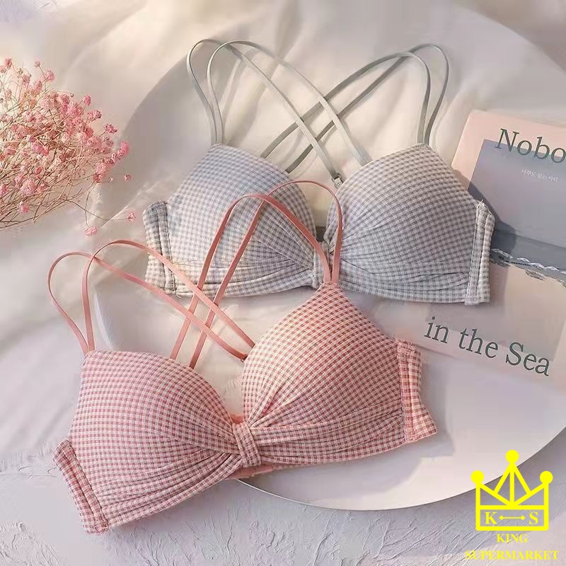 Áo lót hoạ tiết caro không gọng phối nơ xinh xinh