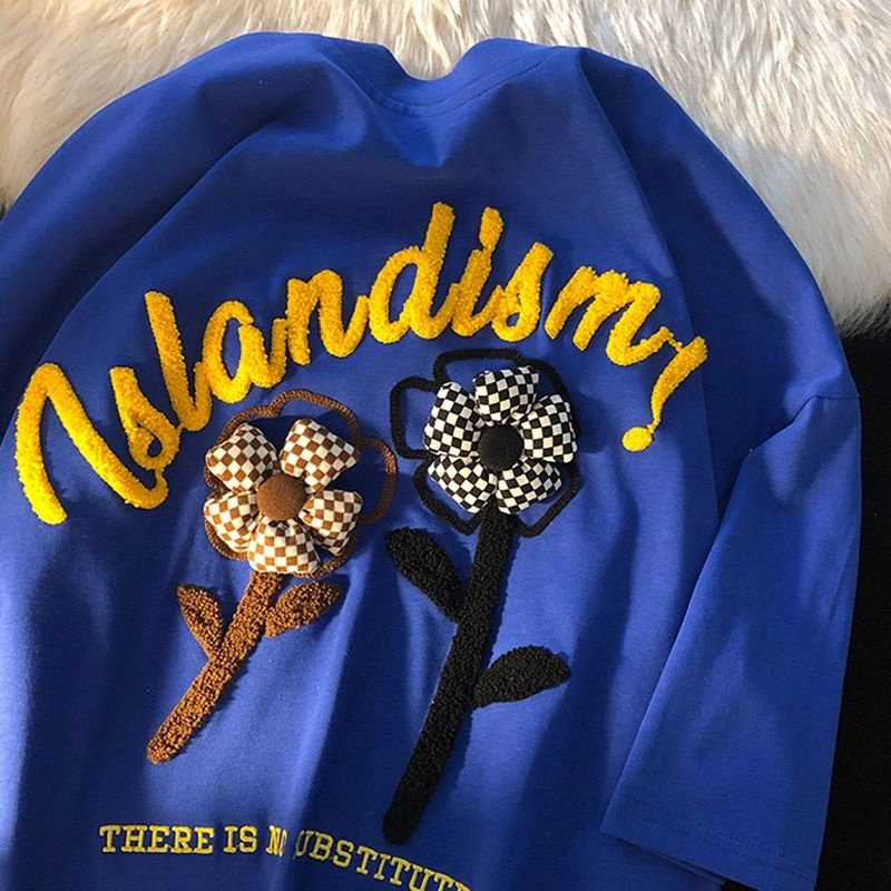 Áo Thun Ngắn Tay Thêu Họa Tiết Hoa Phong Cách Hàn Quốc Dành Cho Nữ