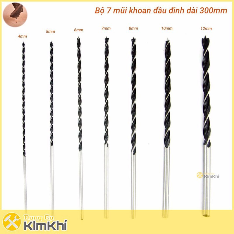 Bộ 7 mũi khoan gỗ đầu đinh 4-12mm dài 300mm