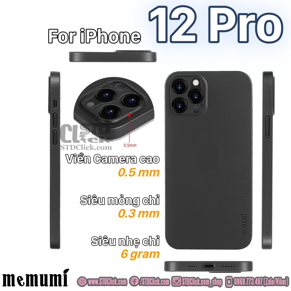 ỐP LƯNG IPHONE 12 PRO MEMUMI MỎNG LỤA CHÍNH HÃNG