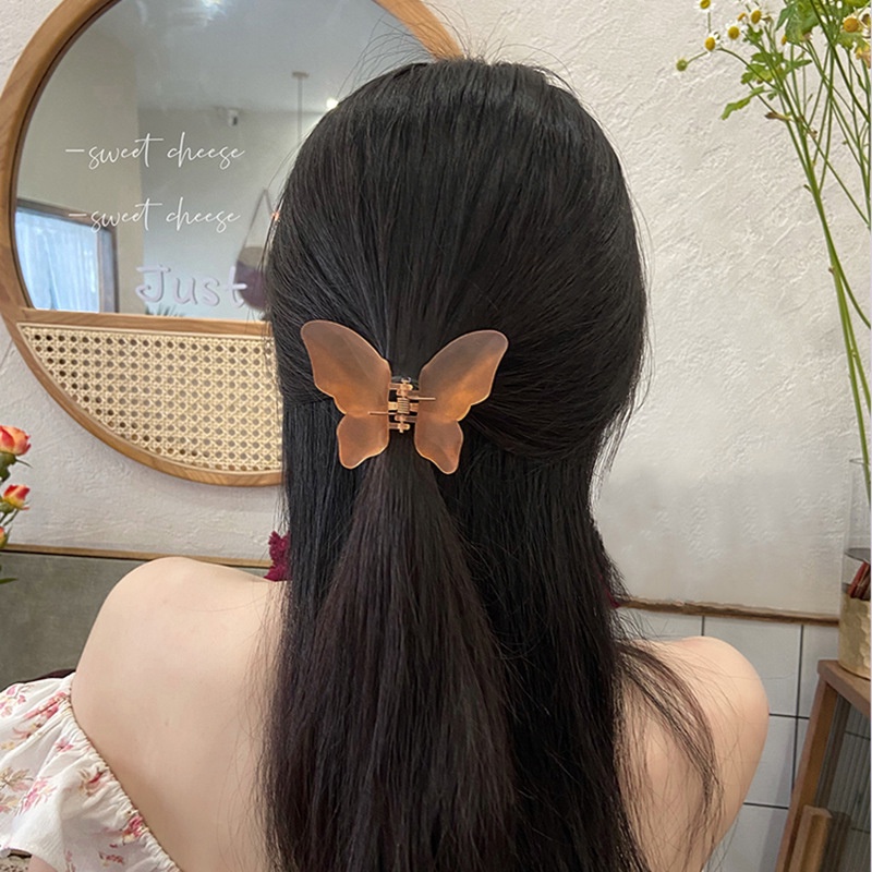 Thời trang hàn quốc trong mờ đầy màu sắc con bướm kẹp tóc nữ vật liệu mờ acrylic con bướm