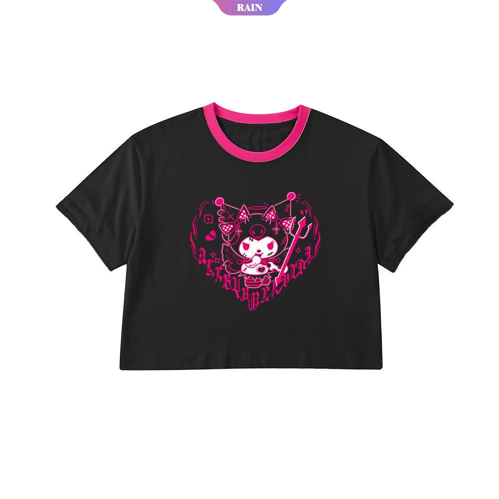 Áo Thun Tay Ngắn In Hoạt Hình Sanrio Kuromi Phong Cách Nhật Bản Thời Trang Mùa Hè Cho Nữ