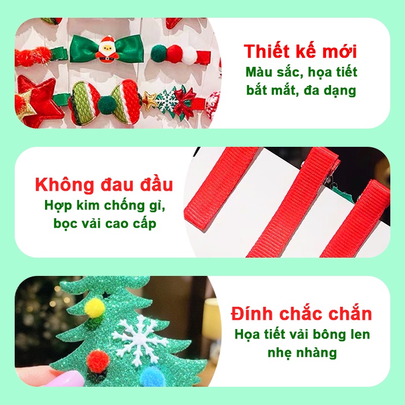 Kẹp tóc Giáng sinh nhiều họa tiết đáng yêu Baby-S, Set 5 kẹp tóc Noel phối màu xanh đỏ chủ đạo xinh xắn – SNOEL004