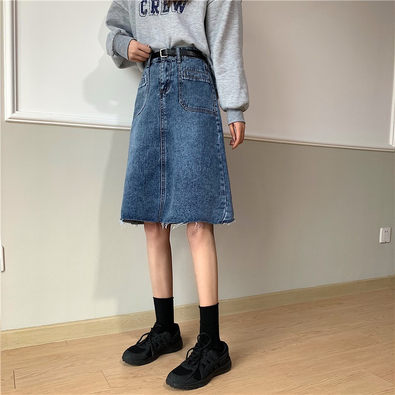 Chân váy jean SUXI dáng chữ A lưng cao màu sắc đơn giản thời trang xuân hè dành cho nữ