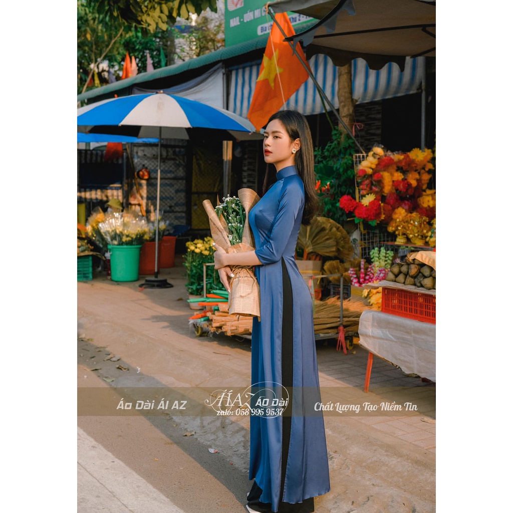 Áo Dài Truyền Thống Nữ Tay Lỡ Cổ Cao AZ08