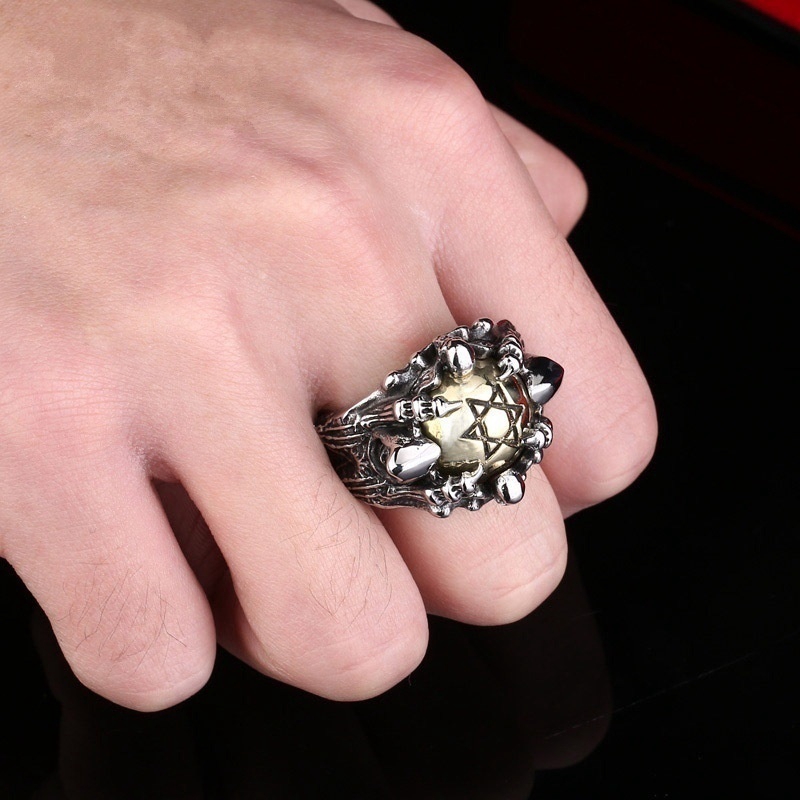 Nhẫn Nam Chất Liệu Thép Titan Họa Tiết Ngôi Sao Sáu Người Phong Cách Hip Hop