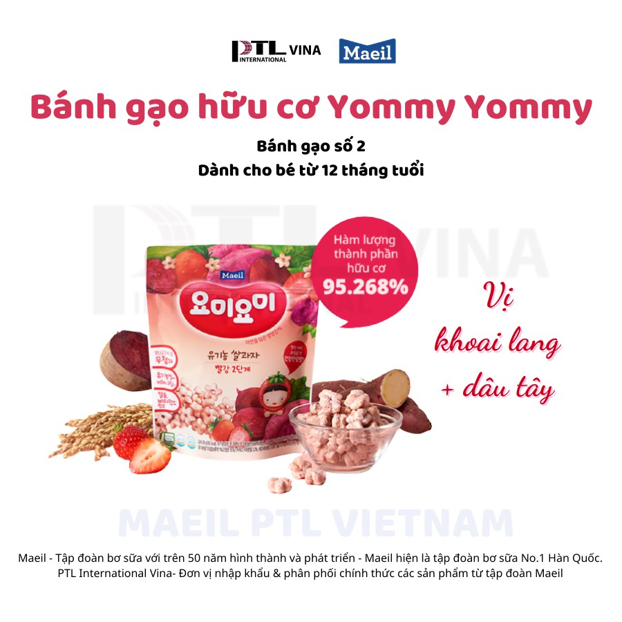 Bánh Ăn Dặm Hữu Cơ MAEIL Yommy Yommy 2 Hàn Quốc Cho Bé Từ 12M, Tăng Đề Kháng Hỗ Trợ Tiêu Hoá Tốt (Túi 25g)