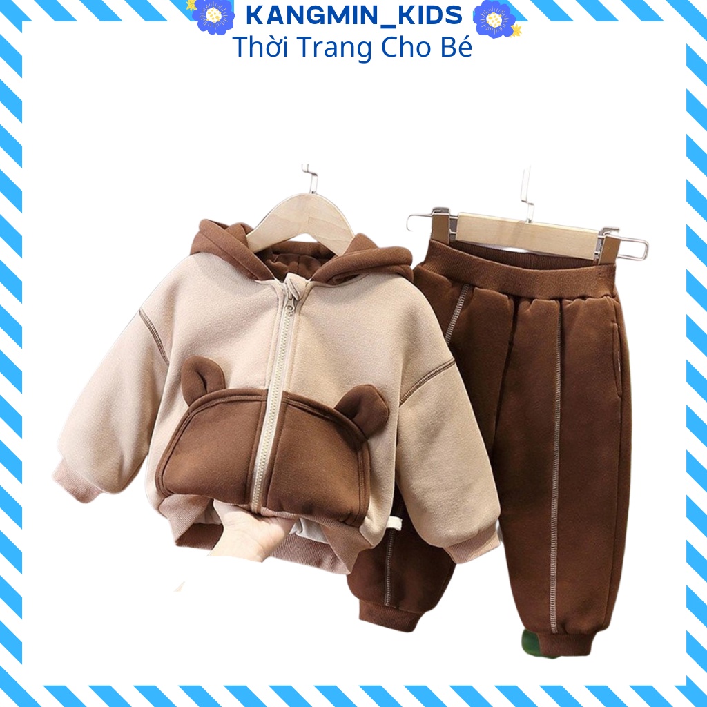 Đồ bộ nỉ bé trai Hàn Quốc Kangmin kids ,bộ nỉ bông cho bé trai bé gái NG08, quần áo nỉ bé trai bé gái từ 6-27kg