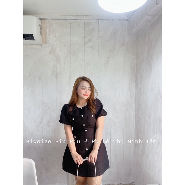 Đầm Tiệc Bigsize Thiết Kế Váy Đen A phối nút đơn giản có size M/L/Xl/XXl