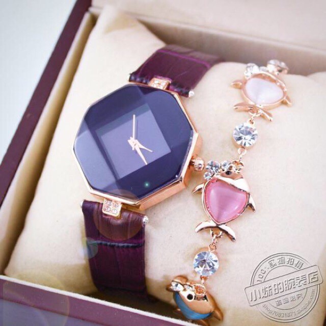 DH078 [SỈ] ĐỒNG HỒ NỮ DÂY DA LỤC GIÁC KIM CƯƠNG QUART ĐỦ MÀU | BigBuy360 - bigbuy360.vn