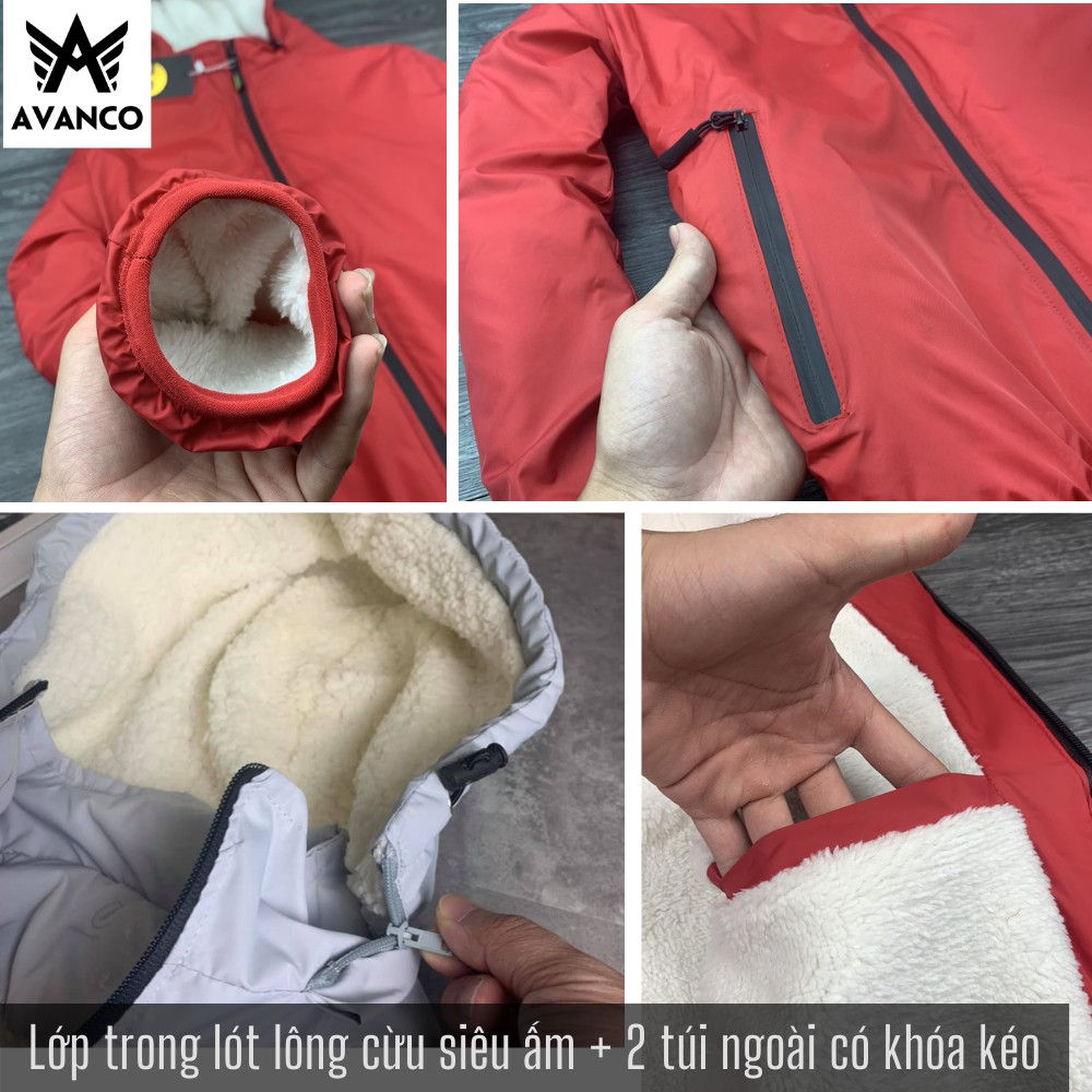 Áo khoác gió lót lông cừu nam siêu ấm full size có chống nước, AVANCO KGL